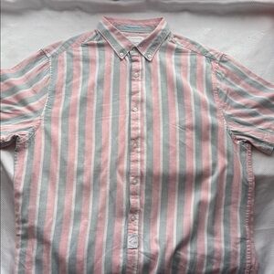 Men's Denim & Flower-  Striped Button-Down Shirt - XL